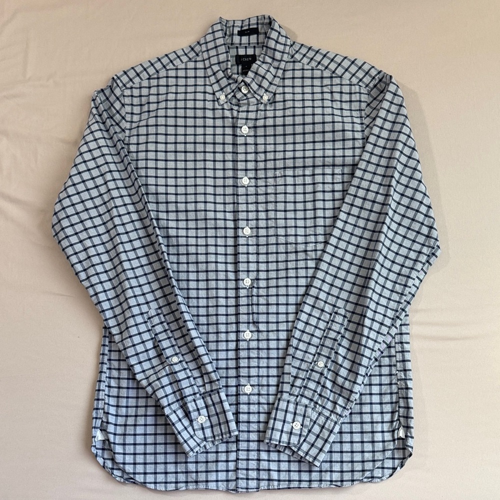 J. Crew Men's Black and Gray Checkered Shirt